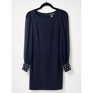 Karl Lagerfeld Navy Pearl Cuff Chiffon Sleeve Sheath Cocktail Dress 2 NWT